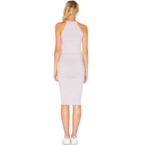 MICHAEL STARS Revolve new black ruched fitted cotton halter midi dress - Picture 11 of 12